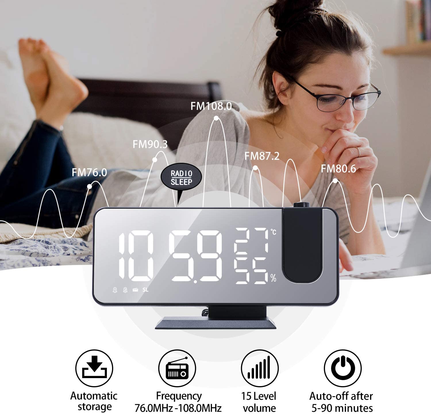 LED Projection Digital Alarm Clock Phone Charger - Amazing Grace Alignment