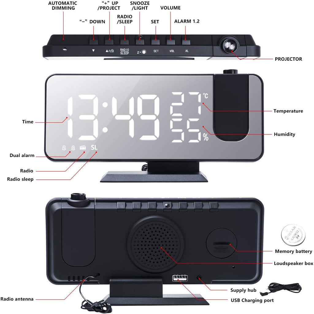 LED Projection Digital Alarm Clock Phone Charger - Amazing Grace Alignment