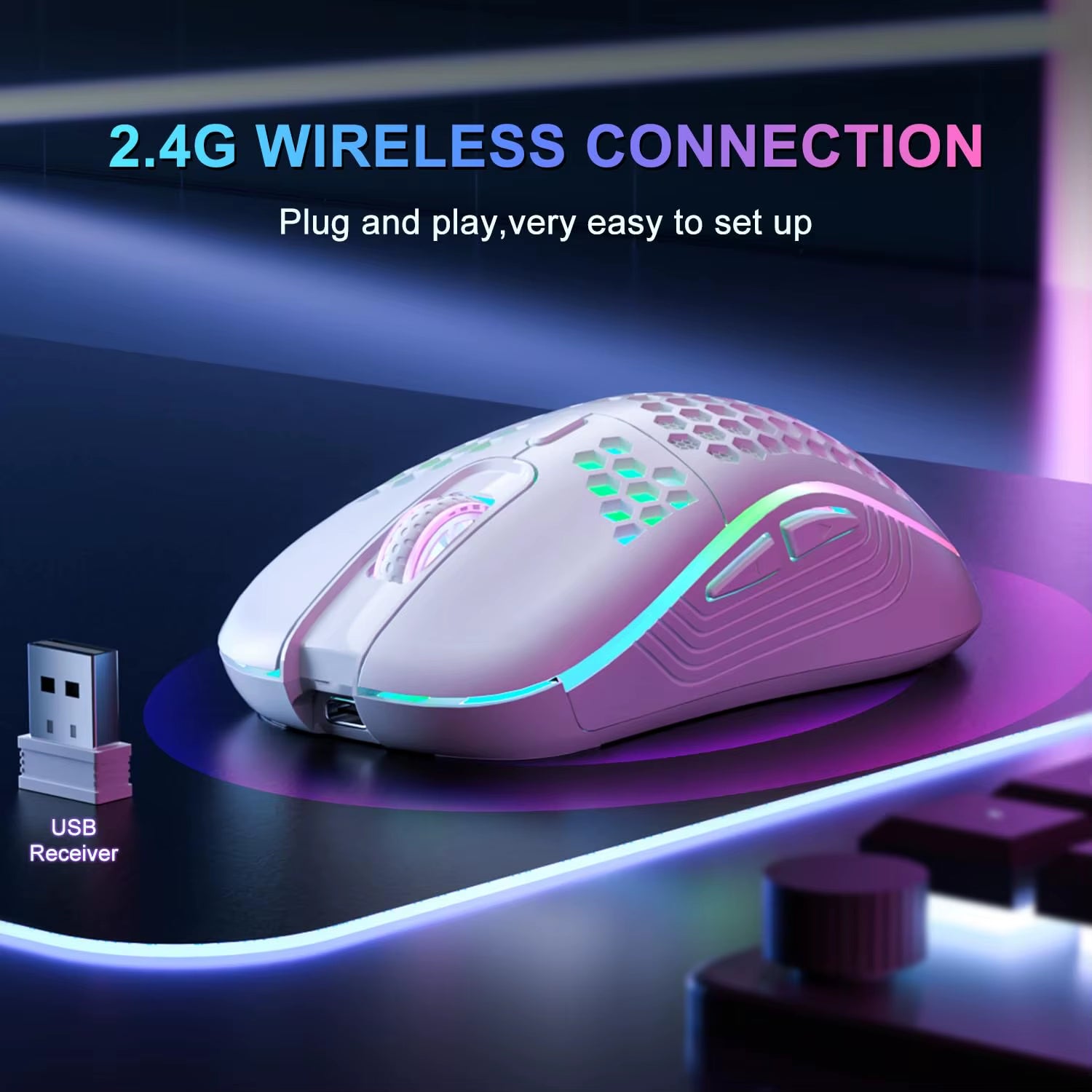RGB Gaming Mouse - Wireless 2.4G with Honeycomb Design - Amazing Grace Alignment