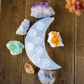 7 Chakras Engraved Crescent Moon Selenite Plate - Amazing Grace Alignment