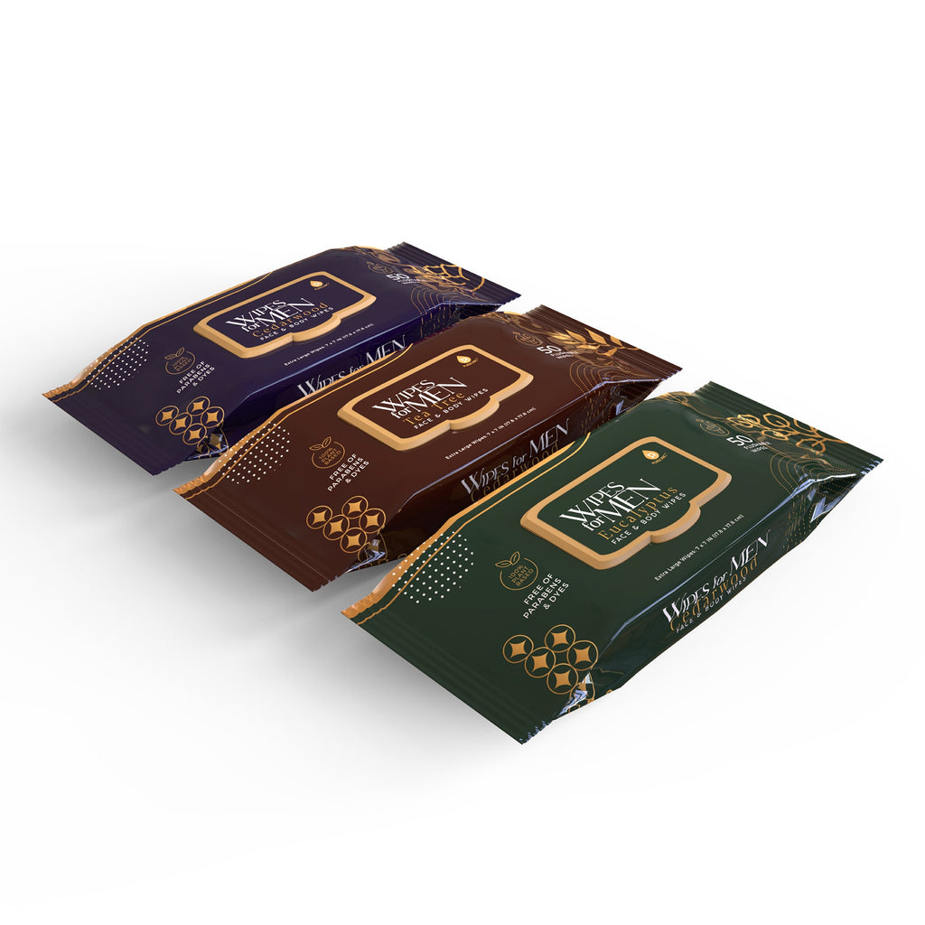 Men's Assorted Face and Body Wipes – Cedarwood, Tea Tree, and Eucalyptus (3 - Pack, 150 Wipes) - Amazing Grace Alignment