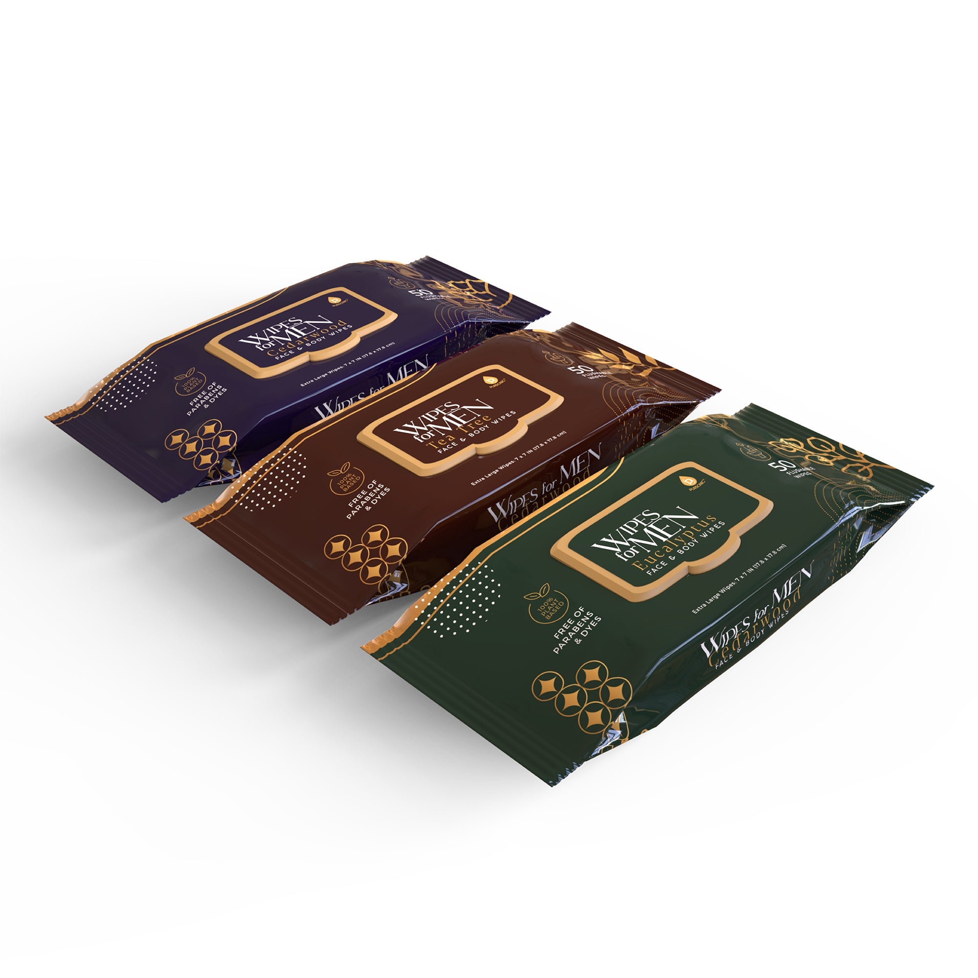 Men's Assorted Face and Body Wipes – Cedarwood, Tea Tree, and Eucalyptus (3 - Pack, 150 Wipes) - Amazing Grace Alignment