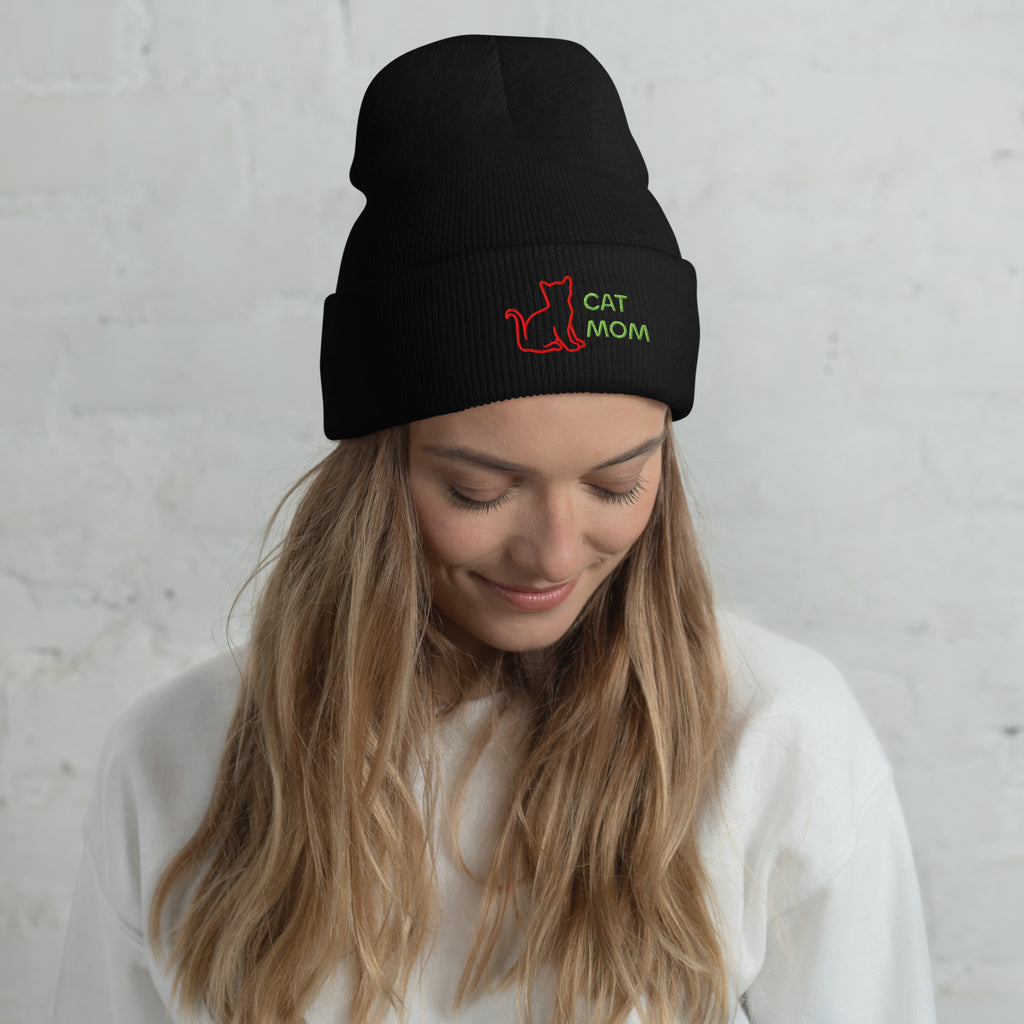 Cute Cat Mom Cuffed Beanie Designed by Grace W. - Amazing Grace Alignment