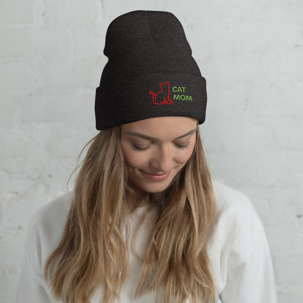 Cute Cat Mom Cuffed Beanie Designed by Grace W. - Amazing Grace Alignment