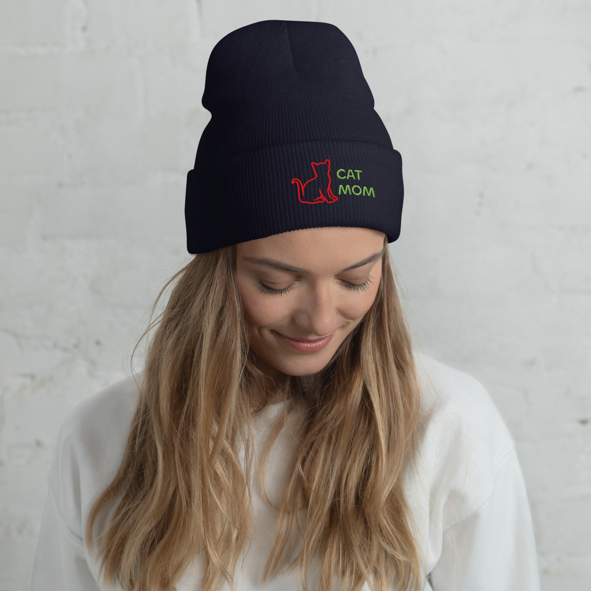 Cute Cat Mom Cuffed Beanie Designed by Grace W. - Amazing Grace Alignment