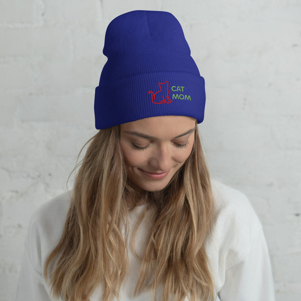 Cute Cat Mom Cuffed Beanie Designed by Grace W. - Amazing Grace Alignment