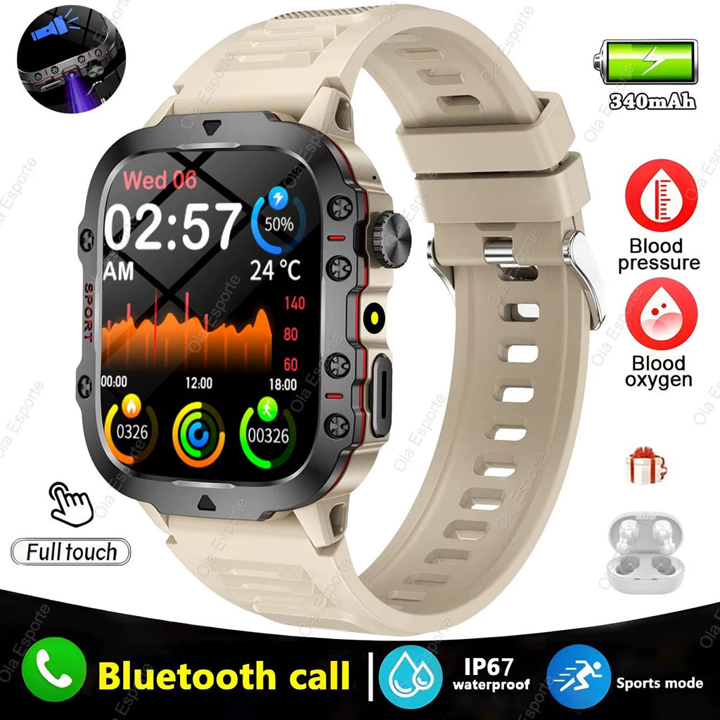 Men's Smartwatch with Flashlight - IP68 Waterproof Fitness Tracker - Amazing Grace Alignment